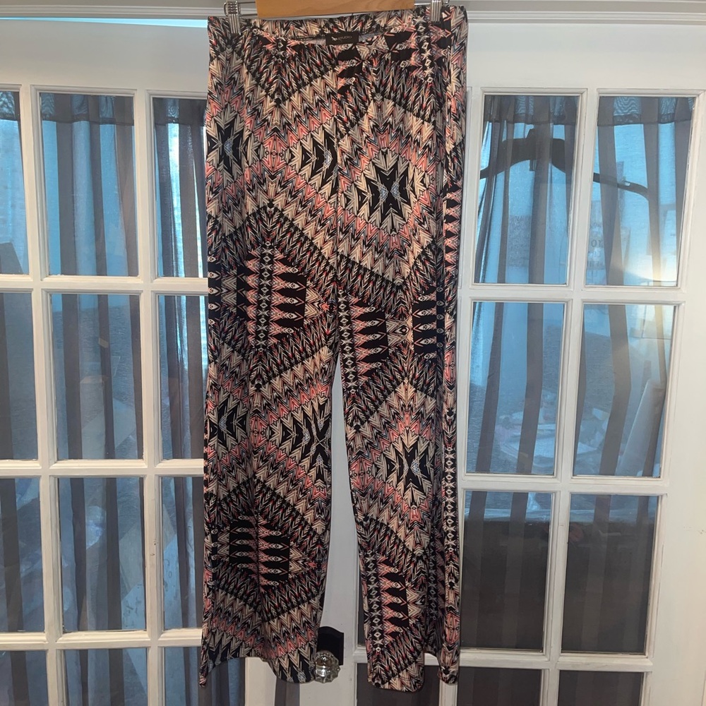 AB Studio Black and Red Geometric wide leg pants woman’s large EUC - Picture 1 of 5